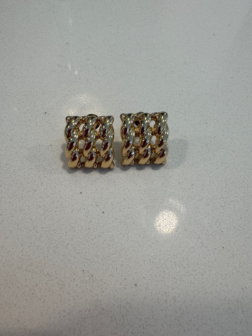 Gold Woven Square Clip-On Earrings - Unbranded